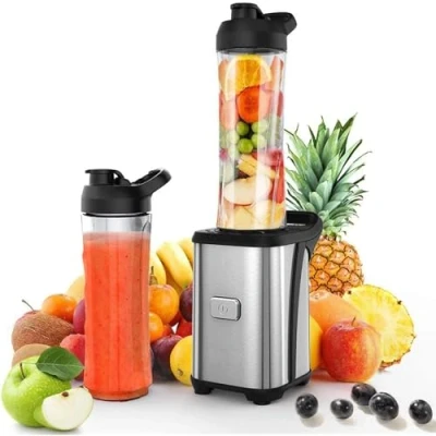 Afbeelding van 350W Mini Smoothie Maker, Blender met 2 x 600ML BPA vrije Tritan Plastic Flessen, Portable Stand Mixer, Roestvrijstalen voor Shake, en Babyvoeding, Zilver