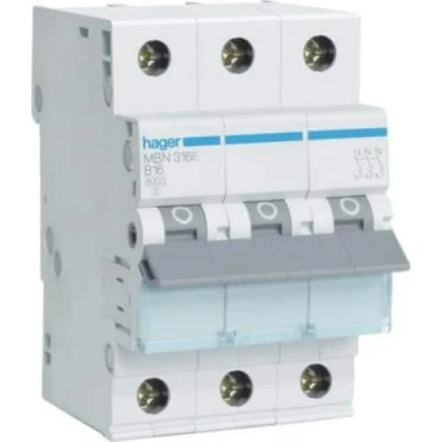 Afbeelding van Hager installatieautomaat 3p 6ka c karakteristiek 32a 3 modulen mcn332e