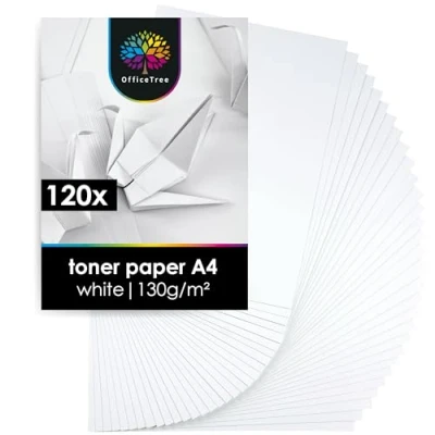 Afbeelding van OfficeTree 120 vellen gekleurd papier, wit, A4 130 g/m², karton, A4, wit om te knutselen en vorm geven