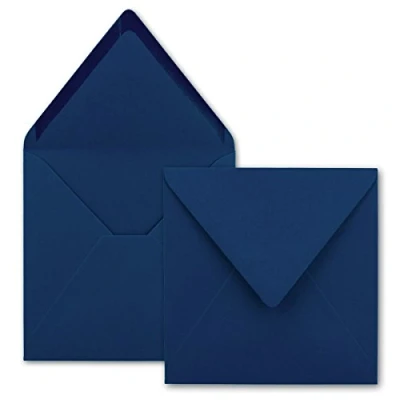 Afbeelding van FarbenFroh Vierkante enveloppen in donkerblauw (blauw) 15,5 x cm zonder venster, met natte plakrand 110 g/m² voor uitnodigingskaarten bruiloft, verjaardag en meer