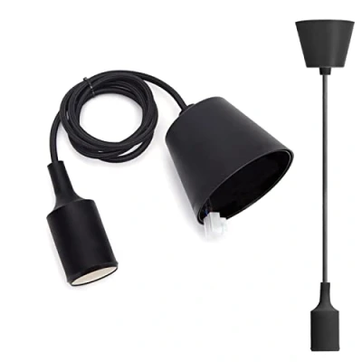 Afbeelding van Aigostar Hanglampfitting van kunststof, E27, 100 cm, kabel met plafondhouder, accessoires voor de doe het zelf lamp, zwart