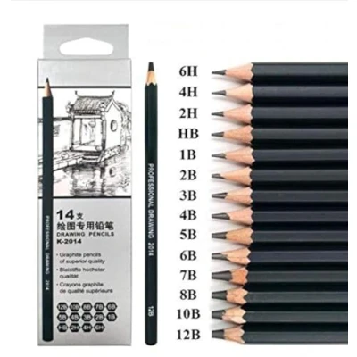 Afbeelding van Potlood 14 stuks/set 12B 10B 8B 7B 6B 5B 4B 3B 2B B HB 2H 4H 6H Grafiet schetspotloden, professionele potloodset voor tekenen