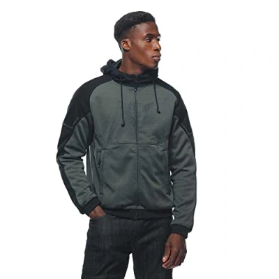 Afbeelding van Dainese Daemon X Safety Hoodie met doorlopende ritssluiting, motorsweatshirt van stof, schouder en elleboogbeschermer, motorjack voor heren, groen/zwart, 50