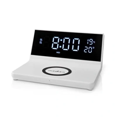 Afbeelding van Digitale wekker Nedis (Draadloze Qi oplader, Display, Wit)