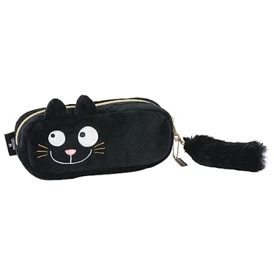 Afbeelding van moses. Ed, The Cat Etui in kattendesign, pennenetui zwart, van polyester, klein opbergtasje met ritssluiting en karabijnhaak aan de afneembare sleutelhanger
