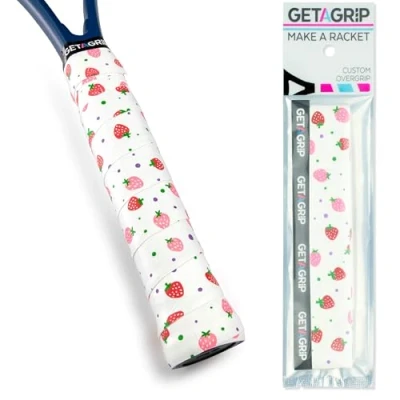 Afbeelding van GET A Grip Aangepaste Tennisracket Tape Antislip/Sneldrogende Tennis Overgrip Voorgesneden Padel Racket met Afwerkingstape (Strawberries &amp; Cream, 1 Grip)