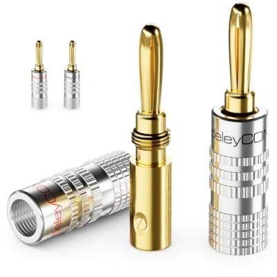 Afbeelding van deleyCON 4 Stuks Bananenstekkers als Set Verguld Schroefbaar voor Luidsprekerkabel 0,75 mm 4,5 &amp; bijv. HiFi Ontvanger Zilver