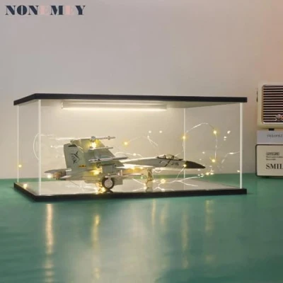 Afbeelding van Nonemey Acryl Vitrine Transparant met Afstandsbediening Licht voor Collectibles, Stofdicht Model Organiser Box, Collectibles Figuren(Zwart, 35*25*15 cm)
