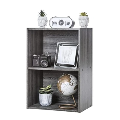 Afbeelding van Iris Ohyama, Kledingkast met planken / Houten container Boekenkast, Modulair, Design, kantoor, woonkamer, slaapkamer Basic Storage Shelf CX 2 Grijs Eiken