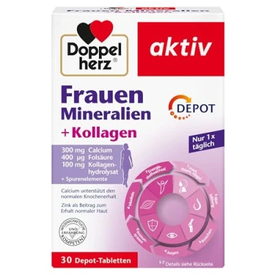Afbeelding van Doppelherz Vrouwen mineralen + collageen combinatie van mineralen, sporenelementen en geselecteerde vitamines 30 tabletten, 50 g