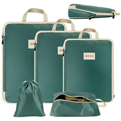 Afbeelding van Romon Compressiezakken voor reizen, 5 stuks, organizer, reiskoffer, waterdicht, set met compressiekubussen kleding, cosmetica, bagage