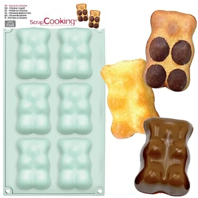 Afbeelding van ScrapCooking XL siliconen beer vorm 6 vormen voor marshmallow chocolade en cake zacht bakgerei oven diepvriesbestendig watergroen 3000