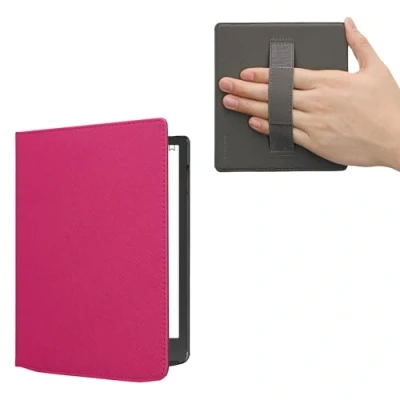 Afbeelding van kwmobile flip cover geschikt voor Pocketbook InkPad 4 / Color 3 2 Vivlio Case met magnetische sluiting en handvat Hoes e reader in neon roze design