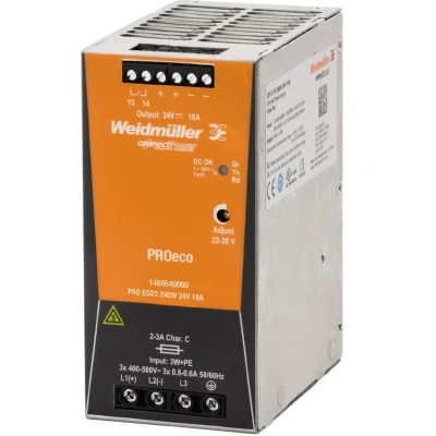 Afbeelding van Weidmuller voeding din railmontage 3 x 320 575 v ac 2 360 24vdc 10a 240w 1469540000
