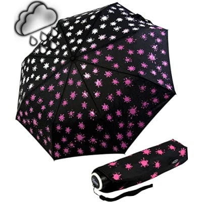 Afbeelding van iX brella Glasvezel paraplu automatische wetprint kleurverandering bij vocht Paintdrops, Paintdrops Neon Roze, Taschenschirm Auf Zu Automatik, zakparaplu automatisch