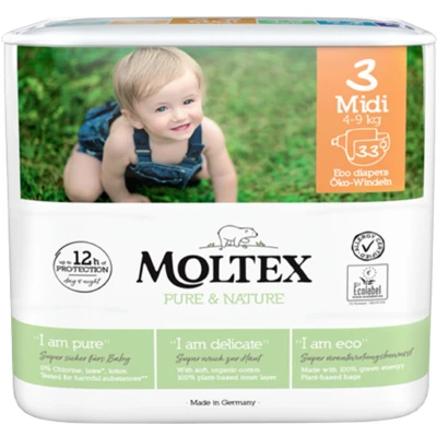 Afbeelding van Moltex Pure &amp; nature babyluiers midi 33 stuks
