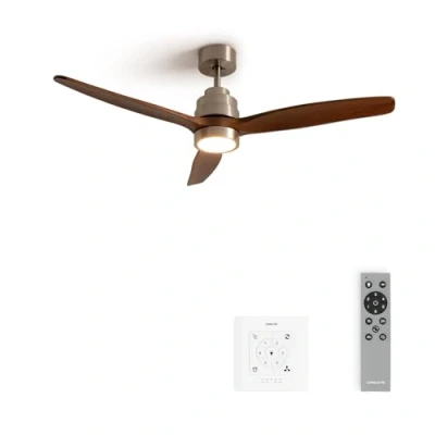 Afbeelding van CREATE Plafondventilator 40W silent Ø132 cm Met Verlichting drie temperaturen Wandregelaar Afstandsbediening 6 Snelheden Timer Zomer/Winter functie Níkkel WIND STYLANCE