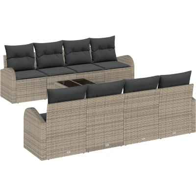 Afbeelding van vidaXL 9 delige Tuinbank Set met Kussens Grijs Poly Rattan