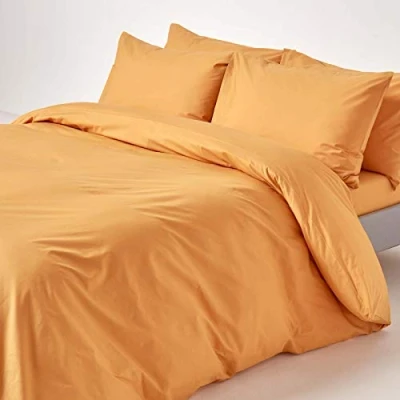 Afbeelding van Homescapes Beddengoedset, 3 delig, dekbedovertrek 260 x 220 cm met kussenslopen 48 74 cm, mosterdgeel, 100% puur Egyptisch katoen, draaddichtheid 200, percale beddengoed