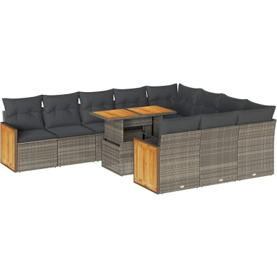 Afbeelding van vidaXL 11 delige Loungeset met kussens poly rattan acacia grijs