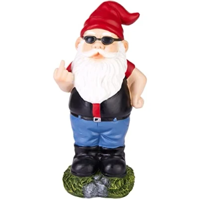 Afbeelding van BRUBAKER Tuinkabouter met Middelvinger Ondeugende Kabouter Zonnebril Grappig Tuinbeeldje Weerbestendige Decoratie voor Tuin en Camping Tuindecoratie Buiten 24 cm hoog
