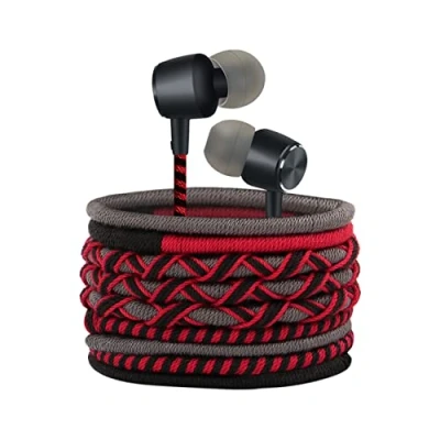Afbeelding van URIZONS gevlochten hoofdtelefoon met kabel, bekabeld, microfoon en volumeregeling, krachtig basgeluid, in ear hoofdtelefoon, compatibel de meeste 3,5 mm apparaten