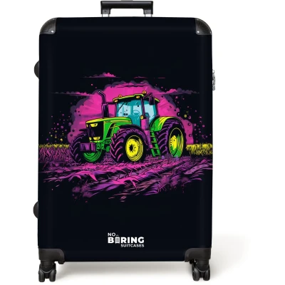 Afbeelding van NoBoringSuitcases.com® Koffer groot Reiskoffer lichtgewicht Tractor Neon Landbouw Rolkoffer met 4 wielen Grote trolley XL 98 liter bagage