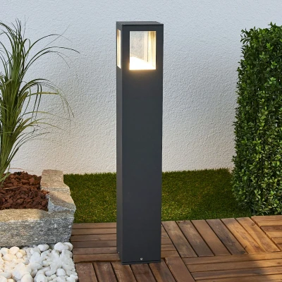 Afbeelding van Lucande LED buitenlamp 1licht aluminium, gehard glas H: 65.3 cm grafietgrijs, transparant Inclusief lichtbron