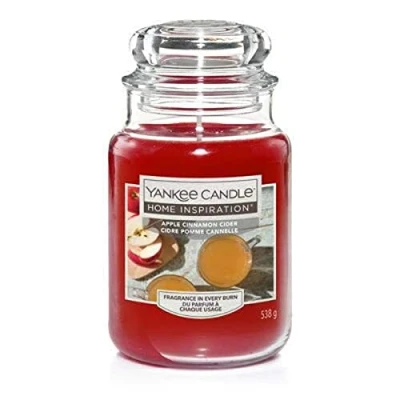 Afbeelding van Yankee Candle Grote kaars in glas, gezellige herfstgeur en kruidige appelwijn met kaneel, kruidnagel sinaasappel citroensnijdingen