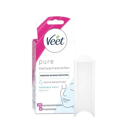 Afbeelding van Veet Pure Koudwasstrips, geschikt voor gevoelige huid, gebruik gezicht, tot 28 dagen gladde 10 dubbele strips = 20 afzonderlijke