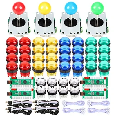 Afbeelding van Arcade Joystick, set van 4 spelers, doe het zelf, USB encoder voor pc, 4/8 weg stick, 5 V led verlichte toetsen videogames, consoles, Mame Raspberry Pi en kleuren
