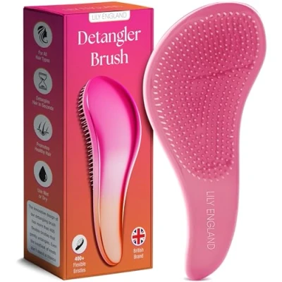 Afbeelding van Lily England Haarborstel zonder trekken, de perfecte borstel voor krullen, dik, dun, lang, kort of glad haar, ontwarringsborstel dames en kinderen, elegant roze oranje
