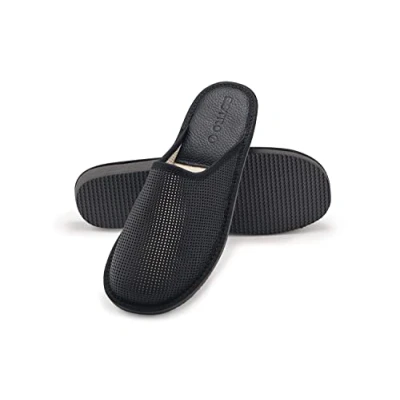Afbeelding van ESTRO Pantoffels Heren Sloffen Open Teen Leer Huis Slippers F19 (43, Zwart F20)