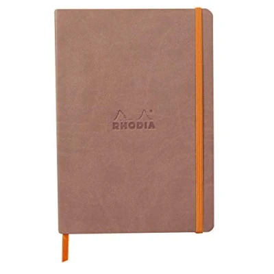 Afbeelding van Rhodia 117372C notitieboekje softcover Rhodiarama DIN A5 (14,8 x 21 cm), 80 vellen, gelinieerd Clairefontaine papier ivoor 90 g bladwijzer, elastieksluiting, cover van kunstleer Rosehout, 1 stuk