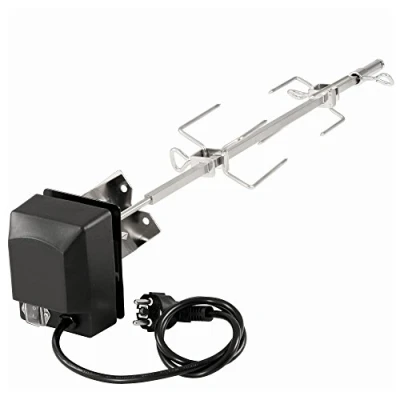 Afbeelding van BBQ Toro Roestvrijstalen grillspiesset, geschikt voor Weber Spirit gasgrill, met 2 x vleespennen, motor, motorhouder en verlenging, rotisserie draaispit, grilldraaispies, speenvarkgrill