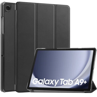 Afbeelding van Samsung Galaxy Tab A9 Plus Hoes: iMoshion Trifold Bookcase Zwart Kunstleder Tablet Hoezen