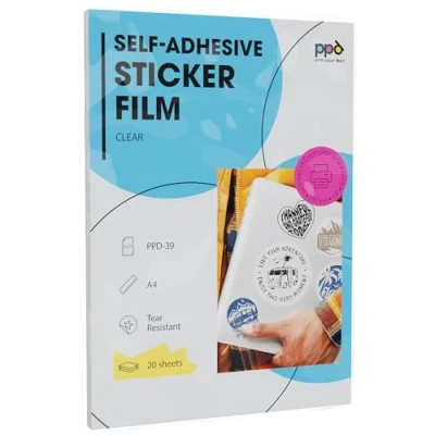 Afbeelding van PPD A4 x 20 vellen PREMIUM Inkjet Bedrukbare Transparante Zelfklevende Folie (Glasfolie/Decofolie) ideaal voor labels en etiketten 39