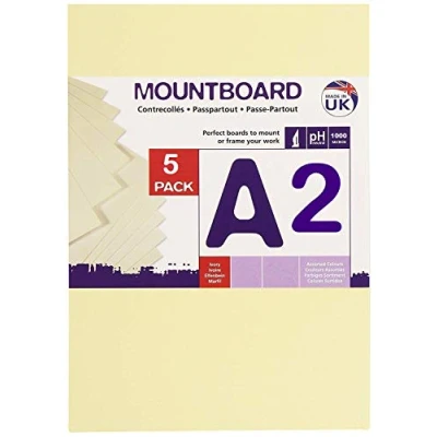 Afbeelding van Daler Rowney Graduate Cream Core A2 Mountboard Pack, 5 x ivoor glad oppervlak, 1,25 mm dik, ideaal voor student kunstenaars en hobbyisten