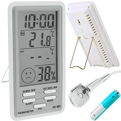 Afbeelding van Retoo Thermometer hygrometer voor binnen, buiten met lcd display, buitensensor, thermo temperatuurweergave, klok, kamerthermometer, digitaal draadloos weerstation,