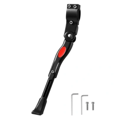 Afbeelding van Vinabo fietsstandaard, verstelbaar, hoge kwaliteit, aluminiumlegering, zijstandaard, antislip rubberen voet, 24 27 inch, BMX, 700c, MTB zwart