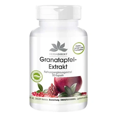 Afbeelding van Granaatappelextract 500mg hoge dosering met 40% ellaginezuren veganistisch 90 capsules HERBADIREKT by Warnke Vitalstoffe Duitse apothekerskwalitei