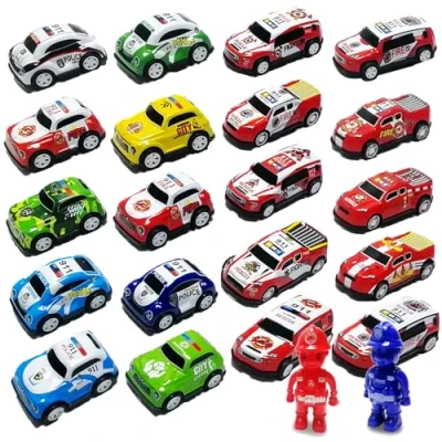 Afbeelding van TOYABI 20 delige speelgoedset voor kinderen met 2 verkeerspolitiefiguren, ideaal cadeautje kinderverjaardag, terugtrekauto&#039;s jongens en meisjes, pedagogische spie