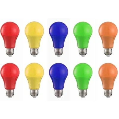 Afbeelding van Aiwerttes 3 W gekleurde led gloeilamp, E27, A60, schroefkap, gloeilamp voor bruiloft, Halloween, kerstfeest, energie efficiënt, 10 stuks (rood, geel, blauw, groen, oranje)