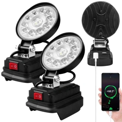 Afbeelding van Accu led werklamp voor Makita 18 V 40 W, bouwspot, acculamp, draagbare schijnwerper, bouwplaatslamp autoreparatie, thuisverlichting, 2 stuks (geen accu)