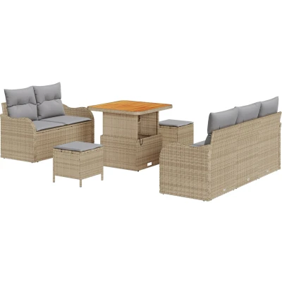 Afbeelding van vidaXL 8 Delige Tuin Sofa Set met Kussens Beige Poly Rattan Acacia
