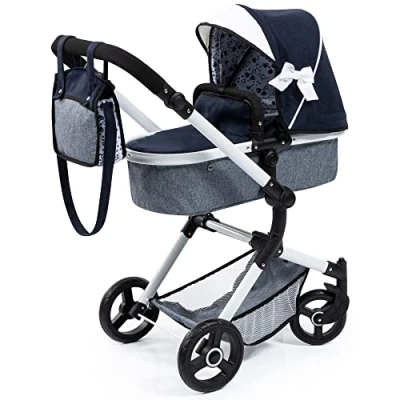 Afbeelding van Bayer Design 18481AB Poppenwagen Neo Vario, wandelwagen, verstelbare en zwenkbaar duwstang, met tas,blauw, wit