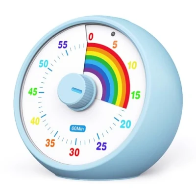Afbeelding van Visuele Timer voor Kinderen, 60 minuten Countdown Keuken van het klaslokaal kantoor, Bureau Kids Time Management Tools met Silent Operation, Pomodoro Regenboog Patroon (Blauw)