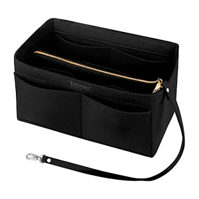 Afbeelding van Ropch Handtasorganizer, vilten tasorganizer, bag in bag, binnenvakken, handtasorganizer met afneembare zak ritssluiting en sleutelketting, zwart (zwart) QW0024 B L