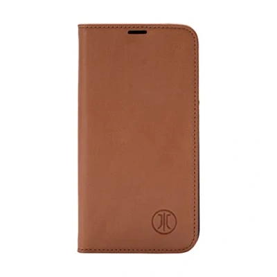 Afbeelding van JT Berlin Bookcase Tegel echt lederen hoesje geschikt voor Apple iPhone 15 [premium flip case, standaardfunctie, EC kaartsleuven, magnetische sluiting] cognac
