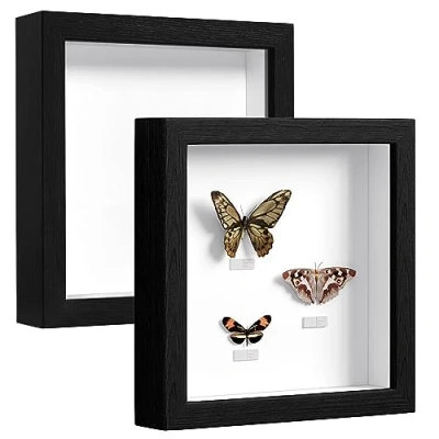 Afbeelding van EUGAD Set van 2 3D fotolijsten om te vullen, objectlijst 20 x cm, diepe lijst voor objecten tot 3 collage houten met papieren passe partout, zwart